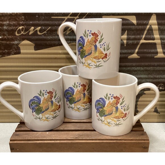 Corelle Coordinates Country Morning Rooster Mugs Set of 4 Stoneware 12 Oz Cup - Picture 1 of 7